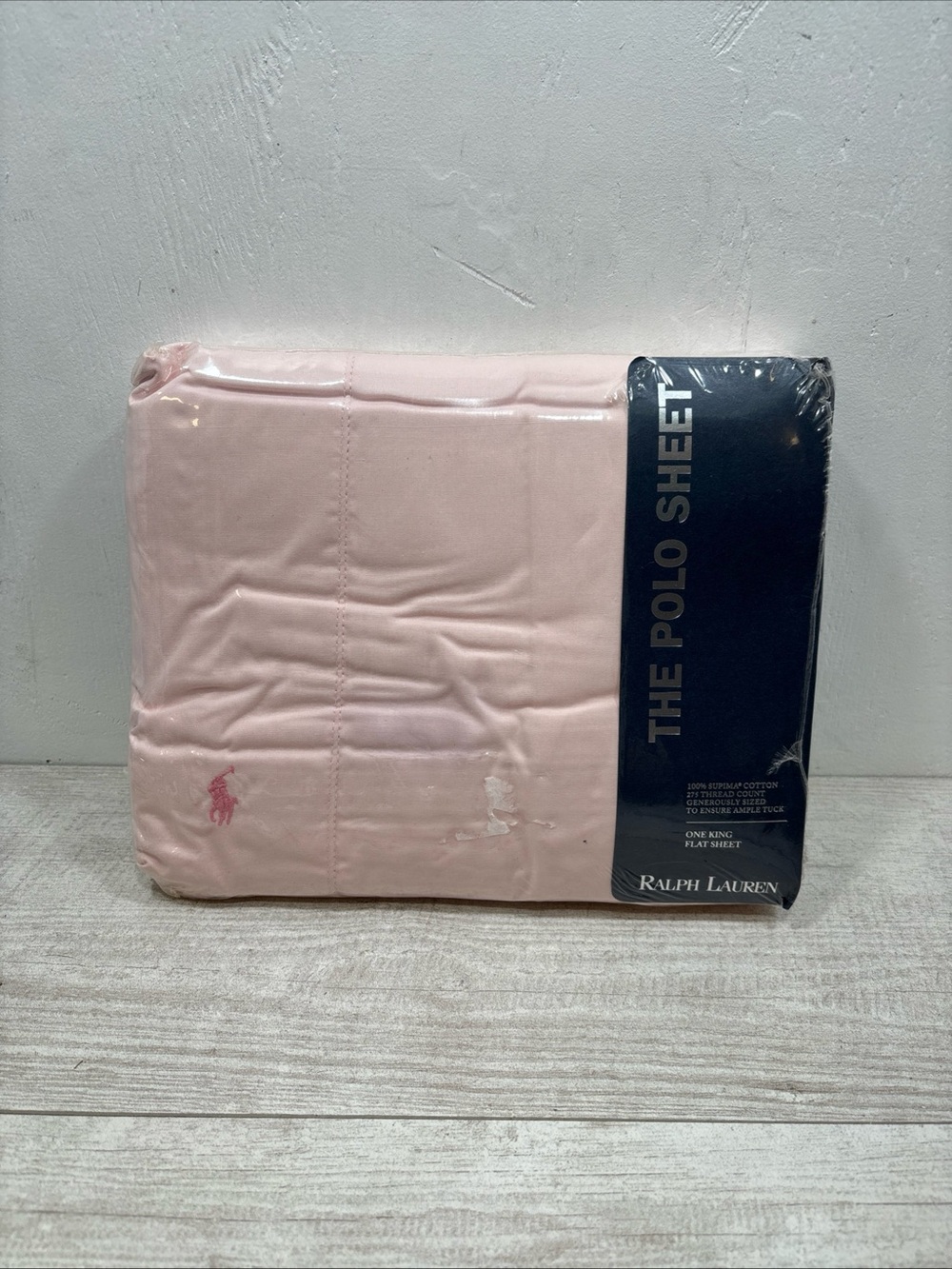 Ralph Lauren Light Pink Polo Flat Sheet Vintage KING
